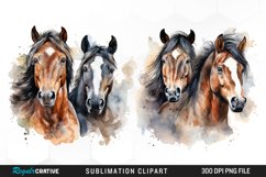Watercolor Horse PNG Set Clipart Product Image 1