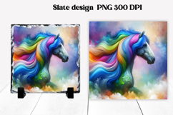 Rainbow horse slate sublimation | Farm animal PNG design Product Image 1