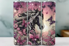 Horse with Butterflies Tumbler Wrap Sublimation Design Product Image 1