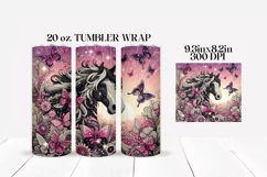 Horse with Butterflies Tumbler Wrap Sublimation Design Product Image 2