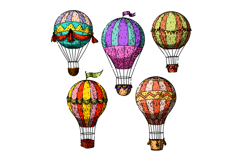 hot air balloon set sketch hand drawn Product Image 1