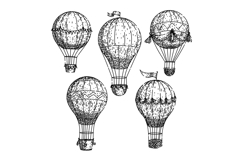 hot air balloon set sketch hand drawn Product Image 1