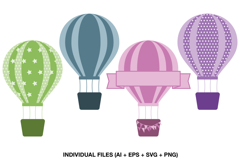 Four colorful hot air balloon illustrations for nursery room decorations