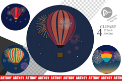 Fireworks Hot Air Balloon Clipart Product Image 1