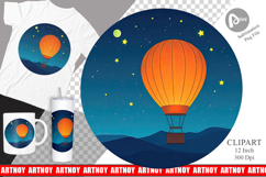 Starry Hot Air Balloon Clipart Product Image 1