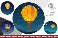 Starry Hot Air Balloon Clipart Product Image 1