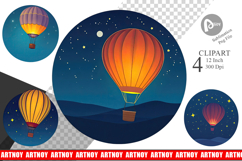 Starry Hot Air Balloon Clipart Product Image 1