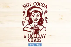 Hot Cocoa and Holiday Chaos SVG PNG | Funny Retro Christmas Product Image 1