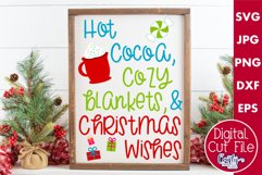 Hot Cocoa Cozy Blankets Christmas Wishes Farmhouse Sign Svg Product Image 1