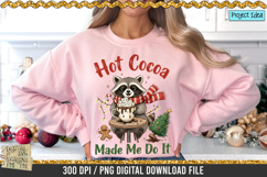 Cute raccoon holding a hot cocoa mug with Christmas decorations, ideal for holiday shirts, mugs, and sublimation crafts.