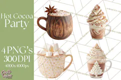 Hot Cocoa Clipart PNG, Christmas Drinks, Cozy Mugs Product Image 1
