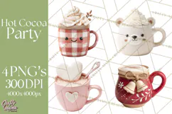 Hot Cocoa Clipart PNG, Christmas Drinks, Cozy Mugs Product Image 1