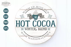 Farmhouse winter hot cocoa round sign mockup shown on a shiplap round sign