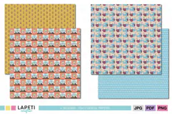 Winter scrapbook paper with candles windows and cozy home details