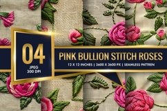 Hot Pink Bullion Knot Stitch Roses Digital Paper Product Image 1