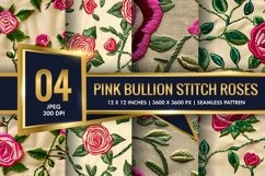 Hot Pink Bullion Knot Stitch Roses Digital Paper Product Image 1