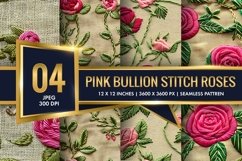 Hot Pink Bullion Knot Stitch Roses Digital Paper Product Image 1