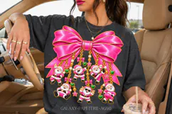 Hot Pink Santa Bow PNG with Dancing Santa Charms Product Image 1