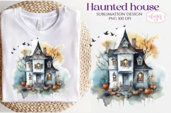 Watercolor Haunted house PNG for sublimation | Halloween PNG Product Image 1