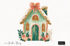 Brush Stroke Christmas House Clipart | Preppy Christmas PNG Product Image 1