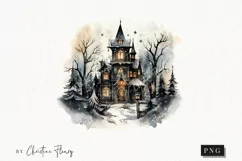 Watercolor Goth House Clipart | Watercolor Christmas PNG Product Image 1