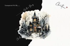 Watercolor Goth House Clipart | Watercolor Christmas PNG Product Image 2