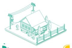 Isometric Small House with Electric Pole and Transformer. Product Image 1