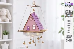 House in Clouds Mobile Laser Cut | Hanging Nursery Mobile Product Image 1