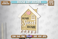 House Key Holder Laser Cut | Wall Key Hanger House Shaped Product Image 1