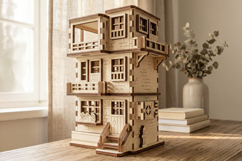Laser Cut 3D Wooden Townhouse Model File for Dollhouse Decor Product Image 7