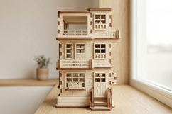 Laser Cut 3D Wooden Townhouse Model File for Dollhouse Decor Product Image 8