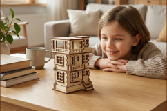 Laser Cut 3D Wooden Townhouse Model File for Dollhouse Decor Product Image 2