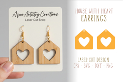 House with Heart Love Earrings Laser Cut Template Product Image 1