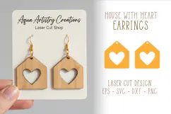House with Heart Love Earrings Laser Cut Template Product Image 1