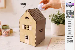 3D Mini House Paper Bin Laser Cut | Desktop Storage Box |CNC Product Image 1