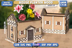 House Planter Wood Laser Cut | Flower Holder | Home Garden Product Image 1