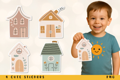 4 Cute House Stickers, Boho Houses Product Image 1