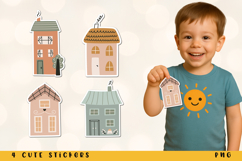4 Cute House Stickers, Boho Houses Product Image 1