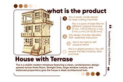 Laser Cut 3D Wooden Townhouse Model File for Dollhouse Decor Product Image 12