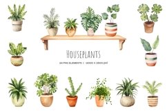 Watercolor 18 houseplants in pot. House plants clipart. Product Image 1