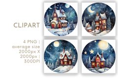 Christmas House Watercolor Clipart PNG Product Image 1