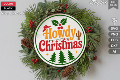 Howdy Christmas SVG | Christmas Round Sign SVG | Xmas SVG Product Image 1