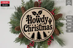 Howdy Christmas SVG | Christmas Round Sign SVG | Xmas SVG Product Image 3