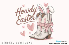 Howdy Easter PNG, Cowgirl Boots Bunny Ears PNG Product Image 1