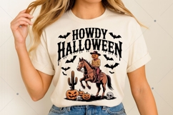 Howdy Halloween, Pumpkin Cowgirl PNG, Retro Western Fall Product Image 2