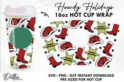 Christmas Cowboys Starbucks Hot Cup Wrap SVG Vector 16oz Product Image 1