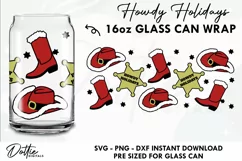 Xmas Howdy Holidays Cowboys Libbey Glass Can Wrap SVG 16oz Product Image 1