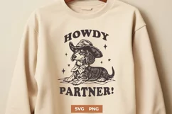 Howdy Partner SVG PNG, Funny Cowboy Dachshund Western Design Product Image 1