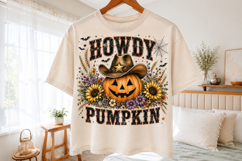 Howdy Pumpkin Halloween PNG,Fall Cowgirl Sublimation Design Product Image 2