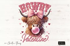 Highland Cow Howdy Valentine PNG, Valentines Day PNG Product Image 4